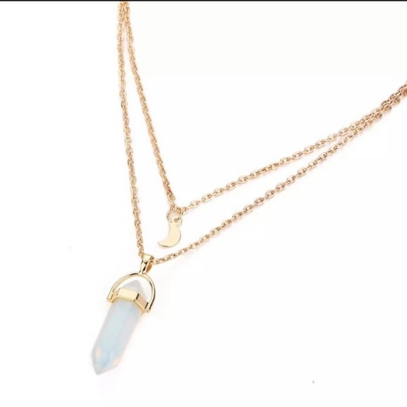 2/$10 💕 Boho Stone Moon Layered Necklace Gold - Picture 2 of 3